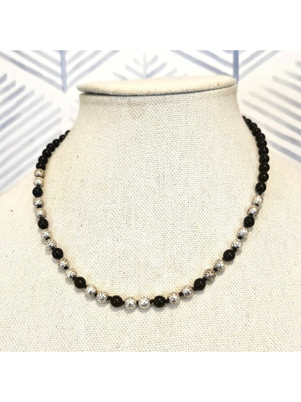 Napier Vintage Silver & Black Filigree Beaded 18" Necklace